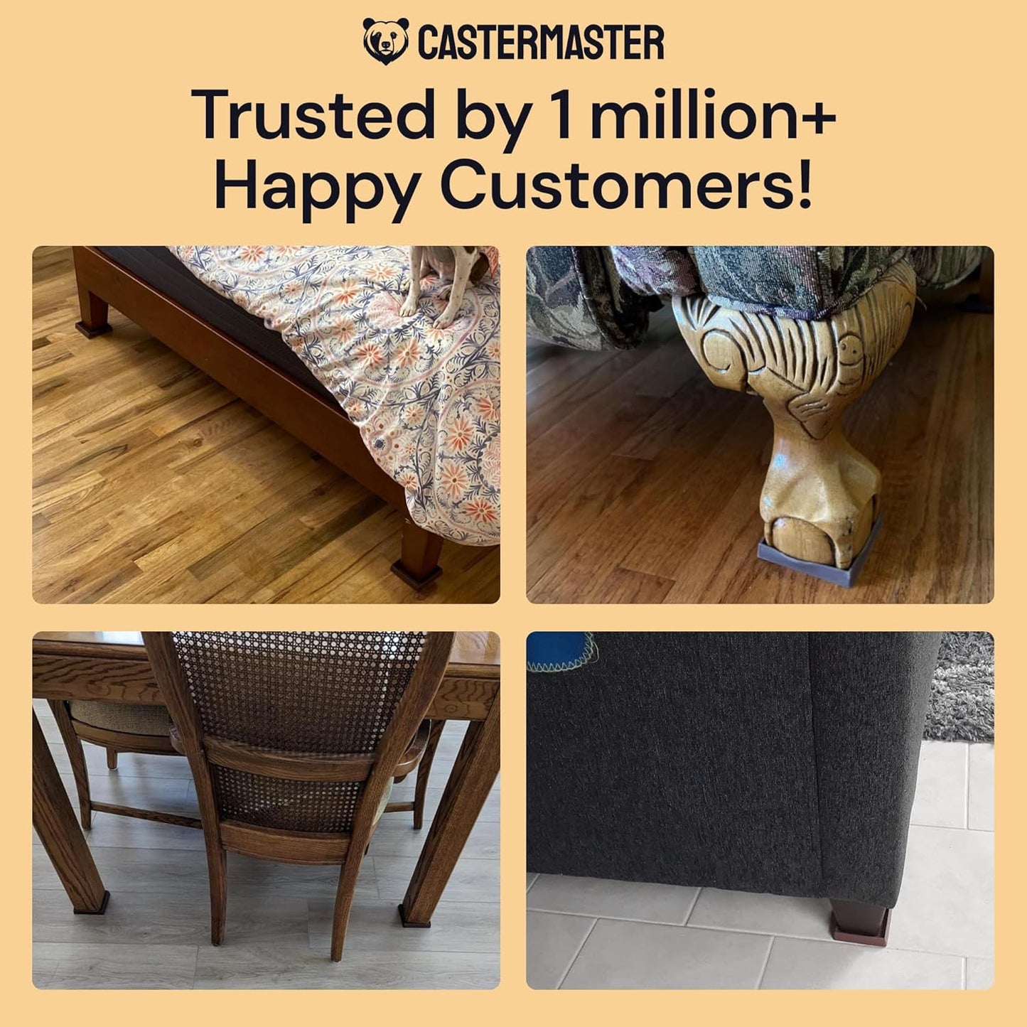 Non-Slip Rubber Furniture Pads - 3" x 3" Set of 4 - Brown Floor Protectors for Hardwood Surfaces and Chairs - Durable Grippers and Rubber Feet
