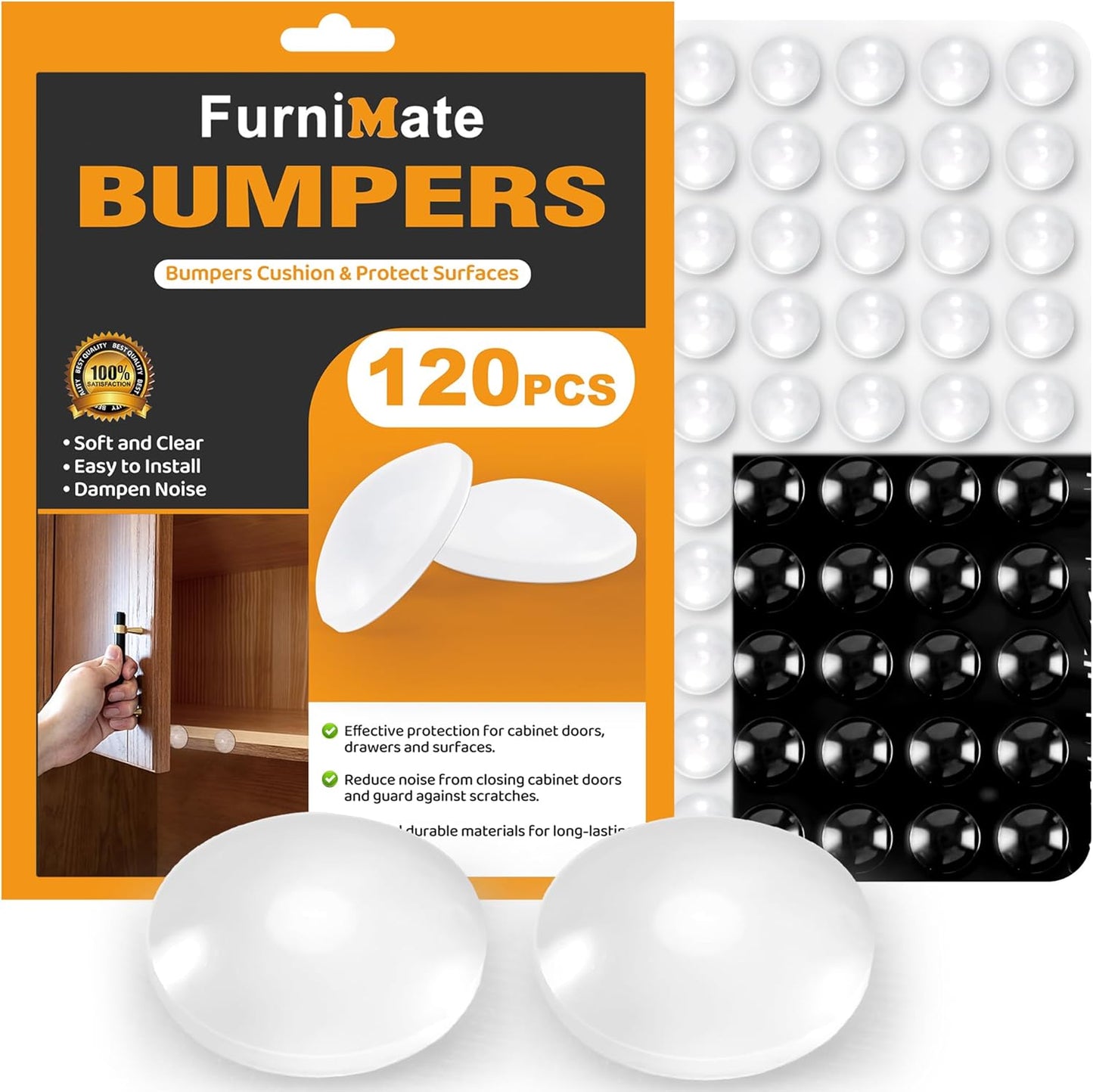 Cabinet Door Bumper, Cabinet Bumpers Clear 120PCS, Cabinet Stoppers Rubber, Cabinet Cushion Drawer Stops, Rubber Cabinet Door Bumpers Sound Dampening 3/8 Inch