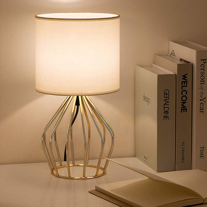 Modern Gold Table Lamp with Hollow Base and Linen Fabric Shade - Elegant Small Bedside Lighting for Bedrooms and Living Rooms