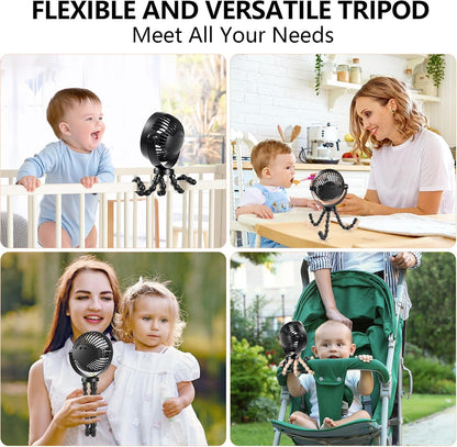Portable Mini Handheld Fan - Versatile USB/Battery Operated Stroller, Car Seat, and Desktop Fan with Flexible Tripod Clip for Camping and Travel (Black)