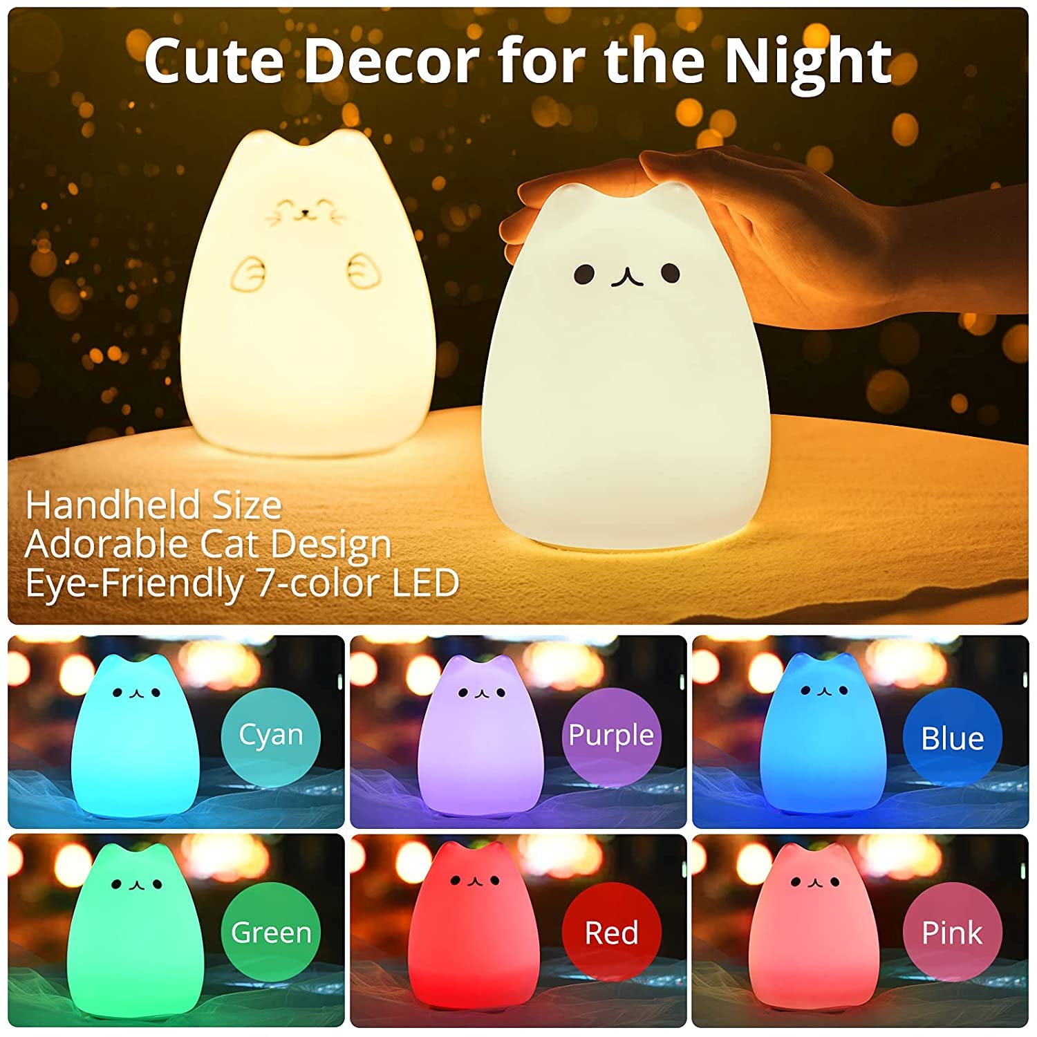 Kawaii Cat Lamp - Ideal Gift for Young Girls and Teen Graduates, Remote-Controlled Night Light for Kids' Bedrooms and Nurseries
