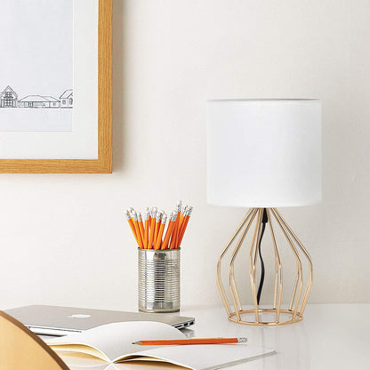 Modern Gold Table Lamp with Hollow Base and Linen Fabric Shade - Elegant Small Bedside Lighting for Bedrooms and Living Rooms