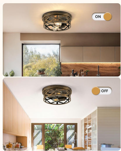 Flush Mount Ceiling Lights - 2-Light Hallway Lighting Fixtures, 11-Inch Farmhouse Metal Cage Design for Entryway and Kitchen, Adjustable Lamp Holders, ETL Certified, Set of 2, Oil-Rubbed Bronze Finish