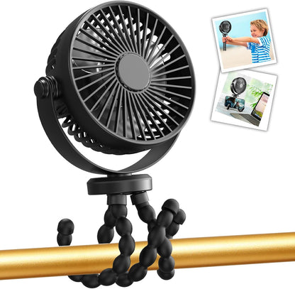 Portable Mini Handheld Fan - Versatile USB/Battery Operated Stroller, Car Seat, and Desktop Fan with Flexible Tripod Clip for Camping and Travel (Black)