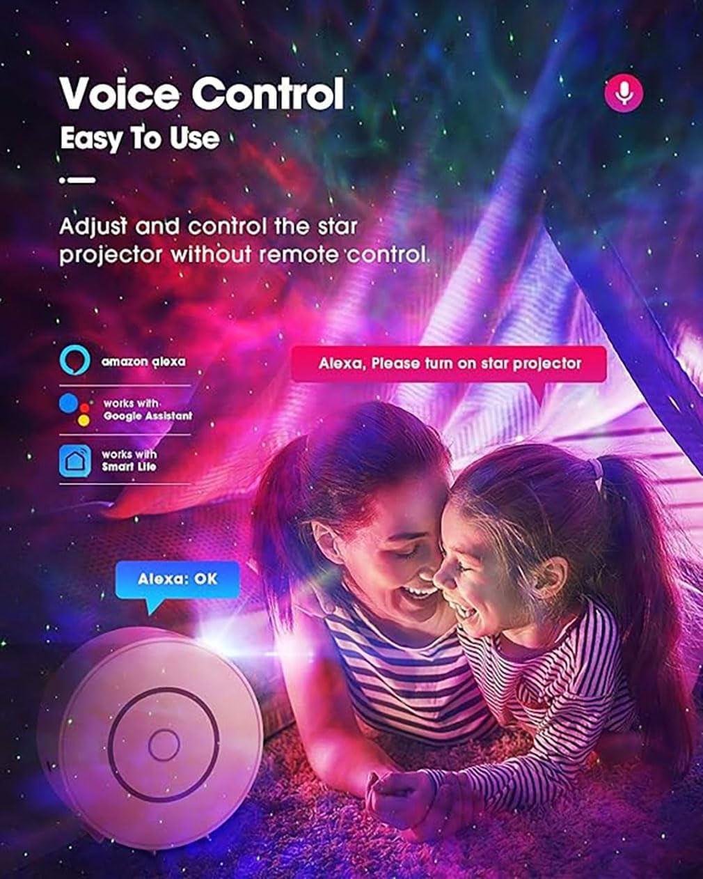 Whole Room Coverage Area Northern Lights Projector Galaxy Aurora 8 Effects Combinations with Night Light Egg Cover for Bedroom Light Sleep (Black)