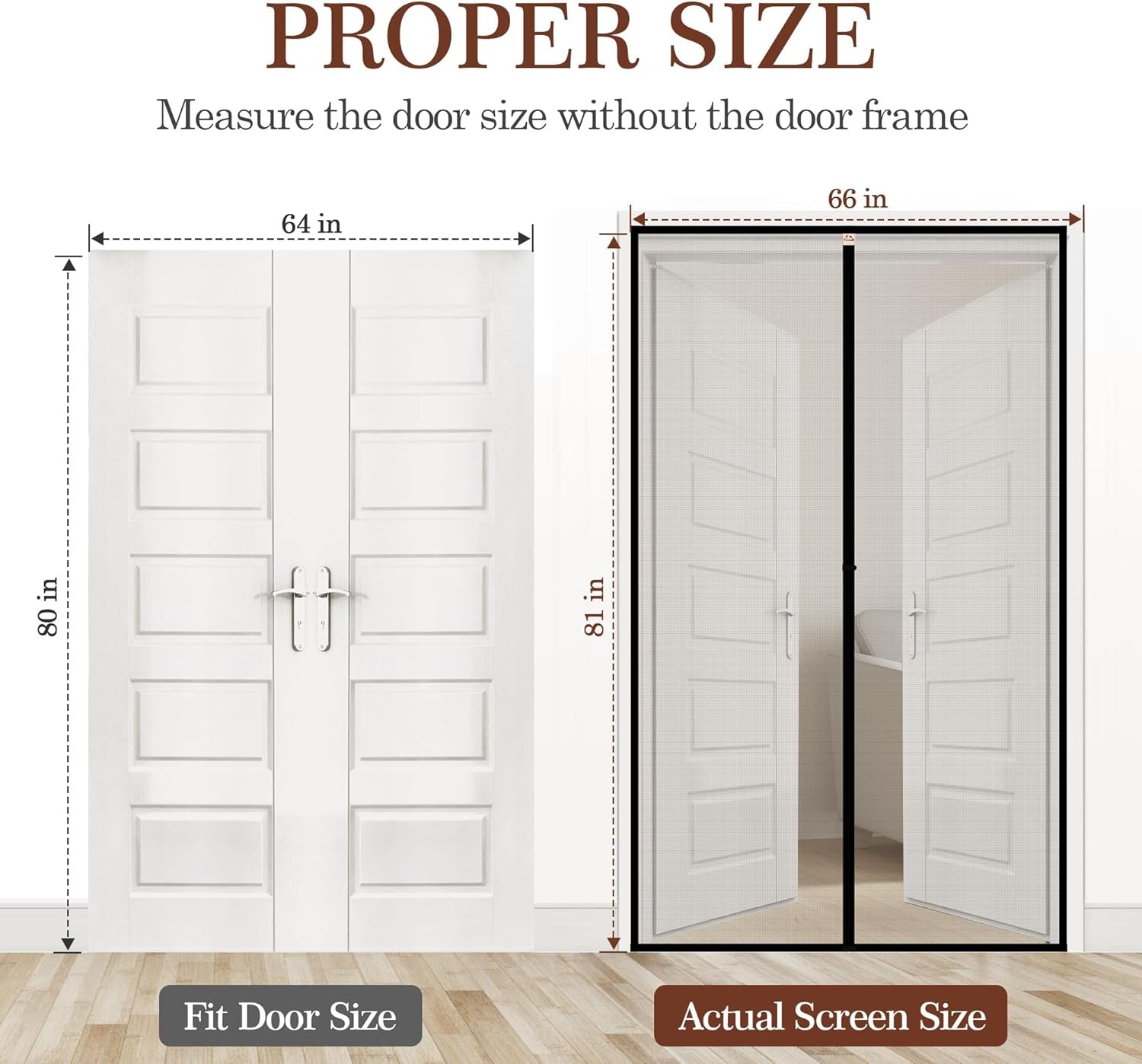 Magnetic Screen Door Fits Door Size 64 X 80, Screen Size 66" X 81" Strengthened Fiberglass Net Curtain for Patio Sliding French Doors Black