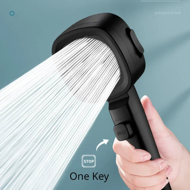 High-Pressure Water-Saving Shower Head with Three Adjustable Modes and One-Key Stop Function for Enhanced Shower Experience