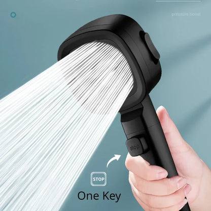 High-Pressure Water-Saving Shower Head with Three Adjustable Modes and One-Key Stop Function for Enhanced Shower Experience