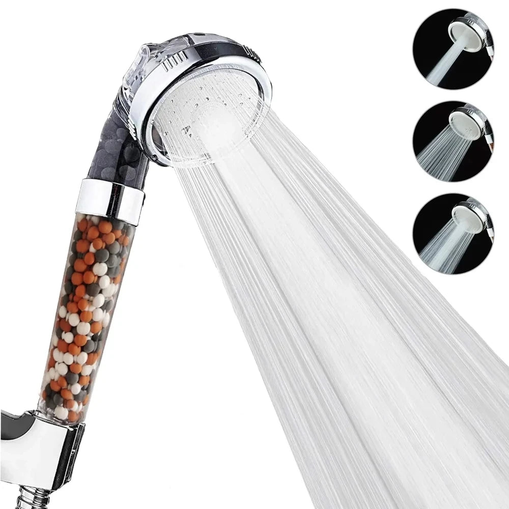 3-Function High-Pressure Handheld Shower Head with Anion Filter - Water-Saving Rainfall Bathroom Accessory