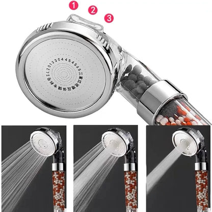 3-Function High-Pressure Handheld Shower Head with Anion Filter - Water-Saving Rainfall Bathroom Accessory