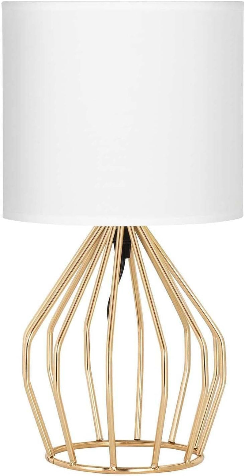 Modern Gold Table Lamp with Hollow Base and Linen Fabric Shade - Elegant Small Bedside Lighting for Bedrooms and Living Rooms