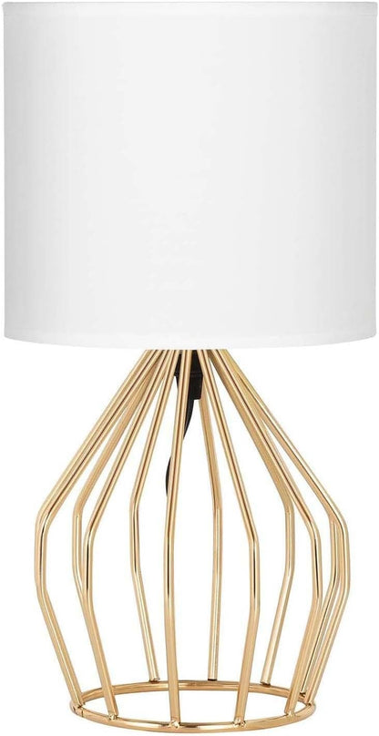 Modern Gold Table Lamp with Hollow Base and Linen Fabric Shade - Elegant Small Bedside Lighting for Bedrooms and Living Rooms