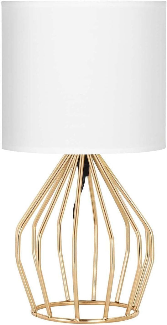 Modern Gold Table Lamp with Hollow Base and Linen Fabric Shade - Elegant Small Bedside Lighting for Bedrooms and Living Rooms
