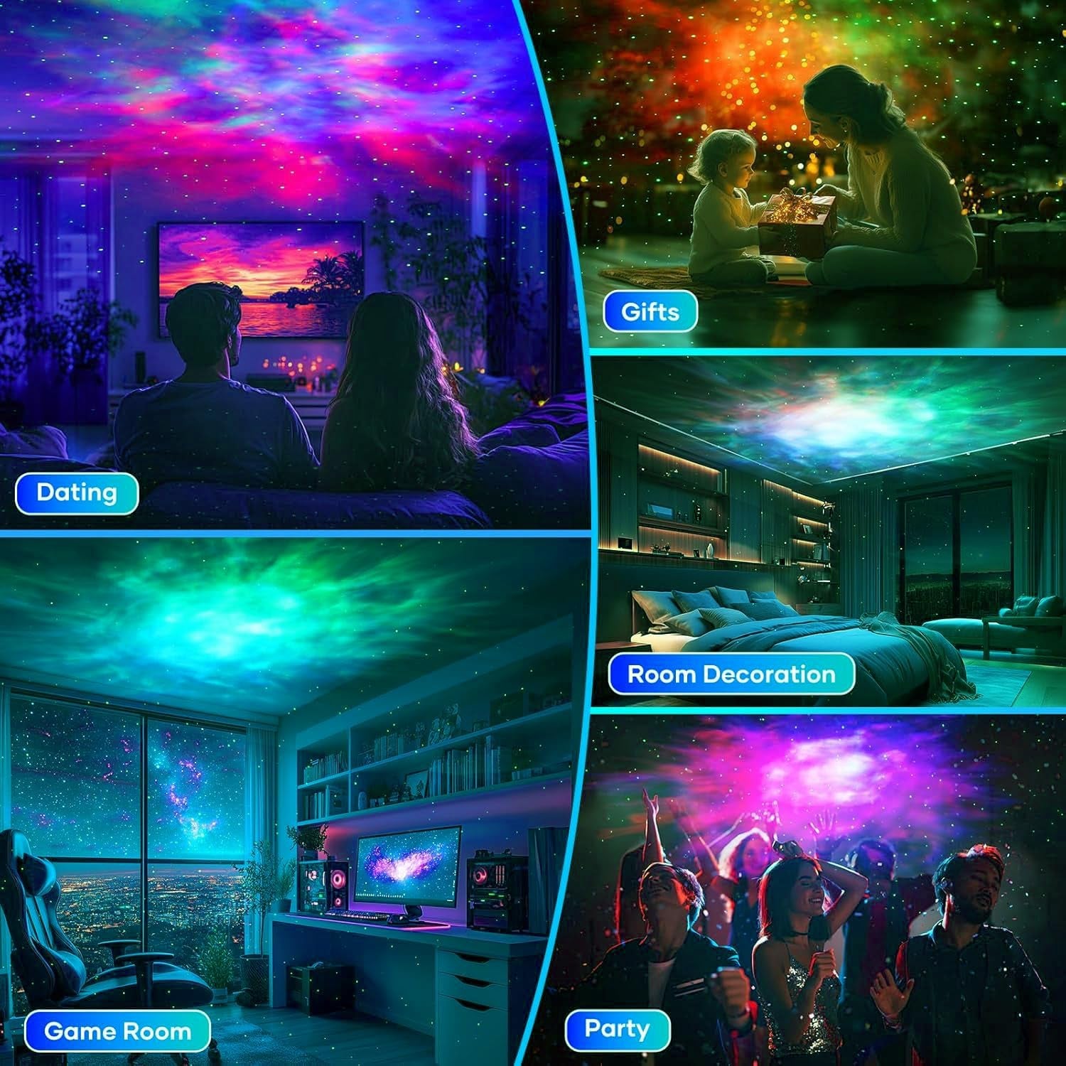 Whole Room Coverage Area Northern Lights Projector Galaxy Aurora 8 Effects Combinations with Night Light Egg Cover for Bedroom Light Sleep (Black)
