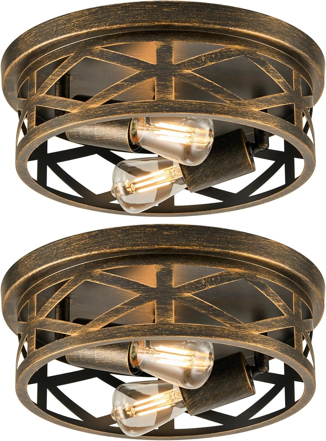Flush Mount Ceiling Lights - 2-Light Hallway Lighting Fixtures, 11-Inch Farmhouse Metal Cage Design for Entryway and Kitchen, Adjustable Lamp Holders, ETL Certified, Set of 2, Oil-Rubbed Bronze Finish
