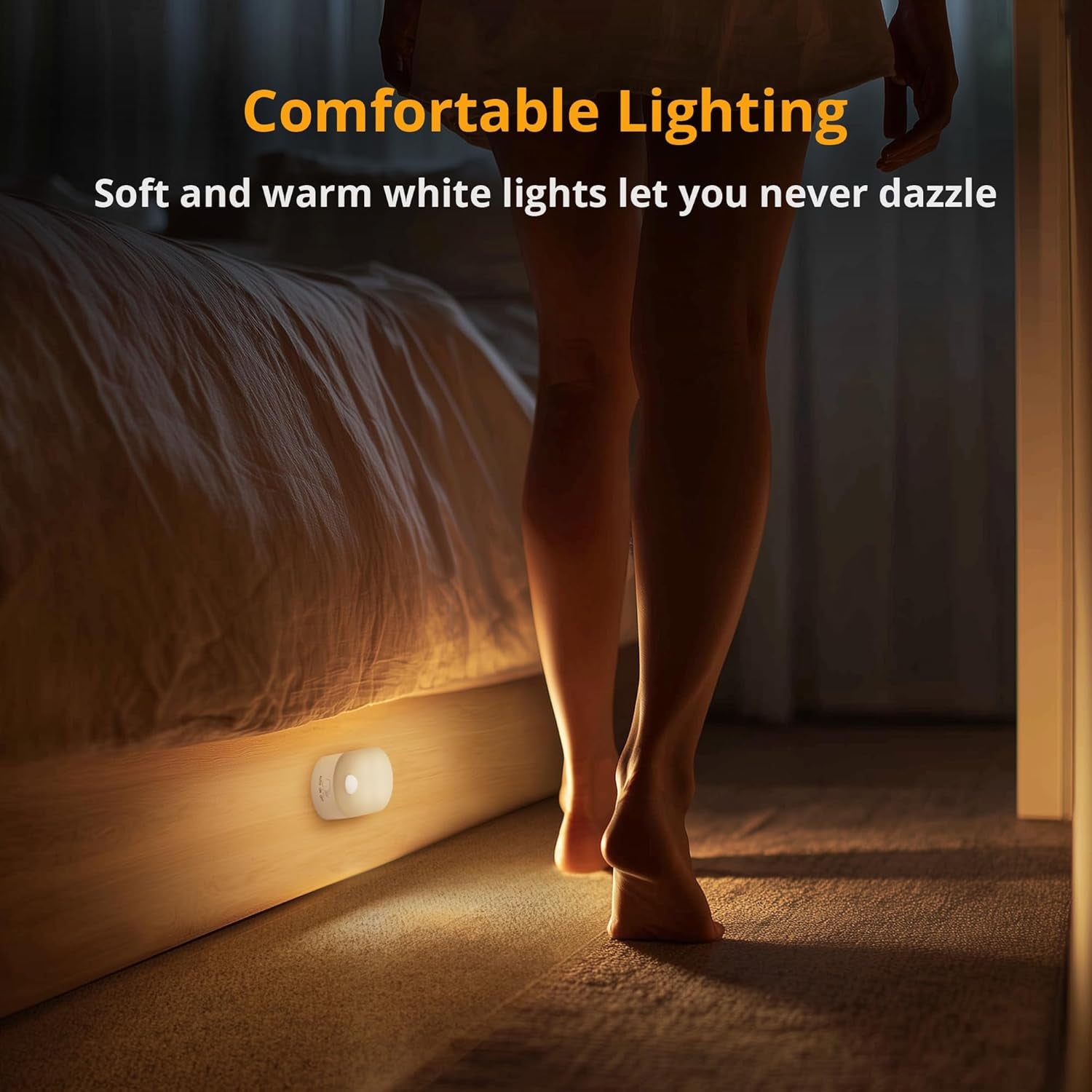 Rechargeable Battery Night Light with Motion Sensor, Portable Mini Warm White LED Stick-On Closet Light, Adjustable Brightness for Bathroom, Bedroom, Kitchen, Cabinet, Stairs, Hallway, 2-Pack