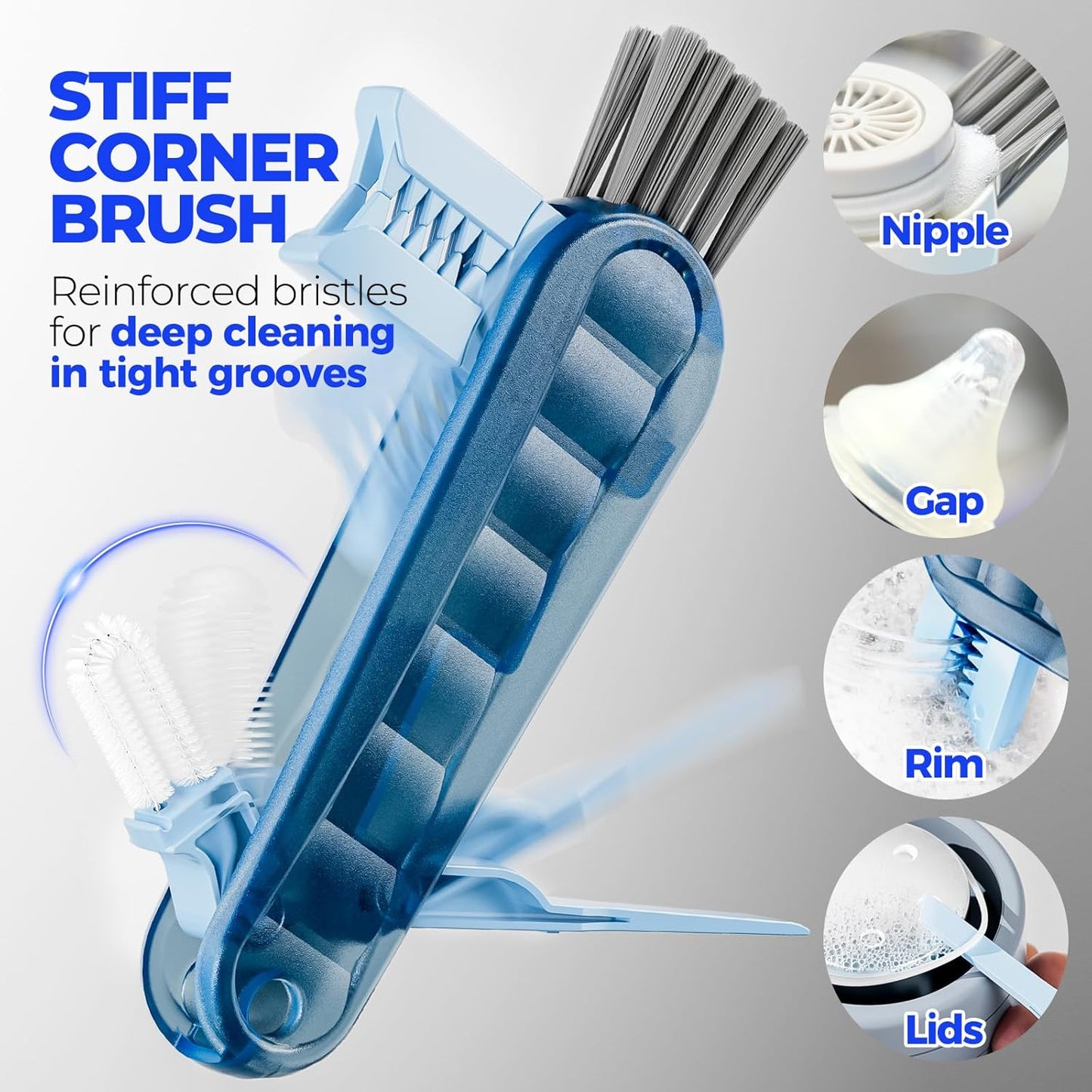 6 Pack Brush Set, 14" Long Handle Stainless Steel Cleaner, 3 Straw Brushes, 4-In-1 Cleaning Brush for Water and Baby Bottles Straws, Aqua