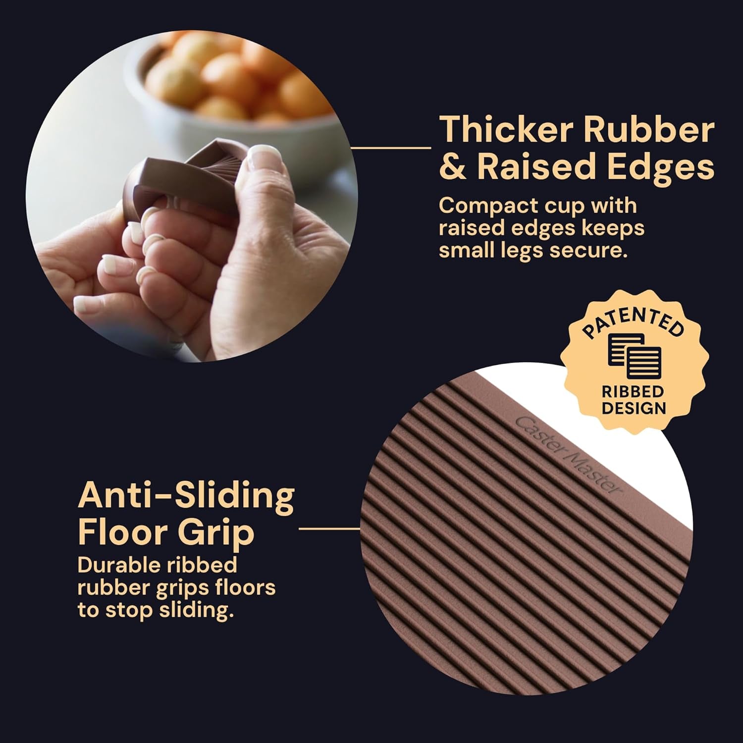 Non-Slip Rubber Furniture Pads - 3" x 3" Set of 4 - Brown Floor Protectors for Hardwood Surfaces and Chairs - Durable Grippers and Rubber Feet
