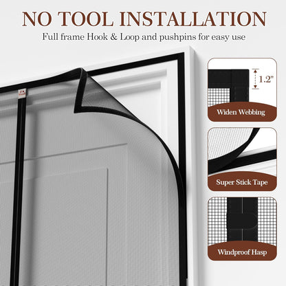 Magnetic Screen Door Fits Door Size 64 X 80, Screen Size 66" X 81" Strengthened Fiberglass Net Curtain for Patio Sliding French Doors Black