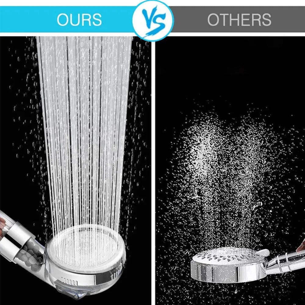 3-Function High-Pressure Handheld Shower Head with Anion Filter - Water-Saving Rainfall Bathroom Accessory