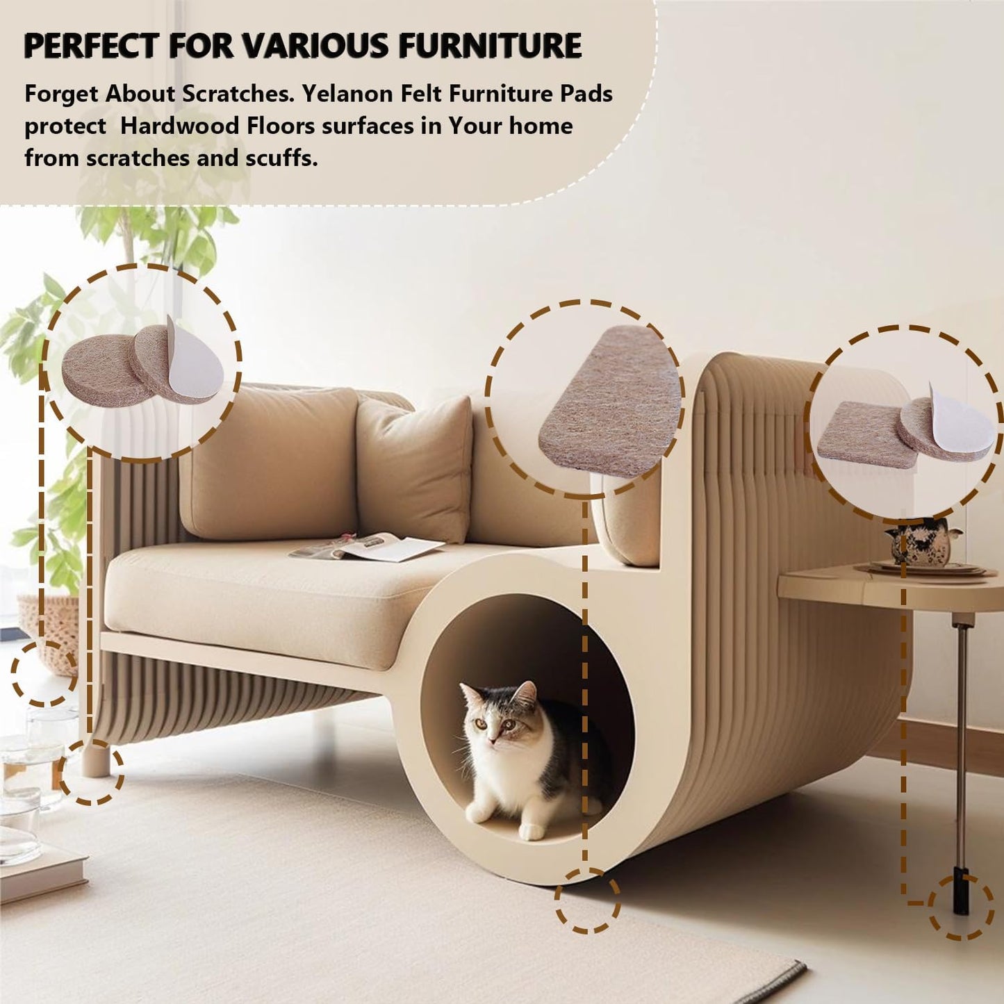 Felt Furniture Pads for Hardwood Floors -36 Pcs 2" Premium Floor Protectors for Furniture, Felt Pads for Chair Legs, Beige