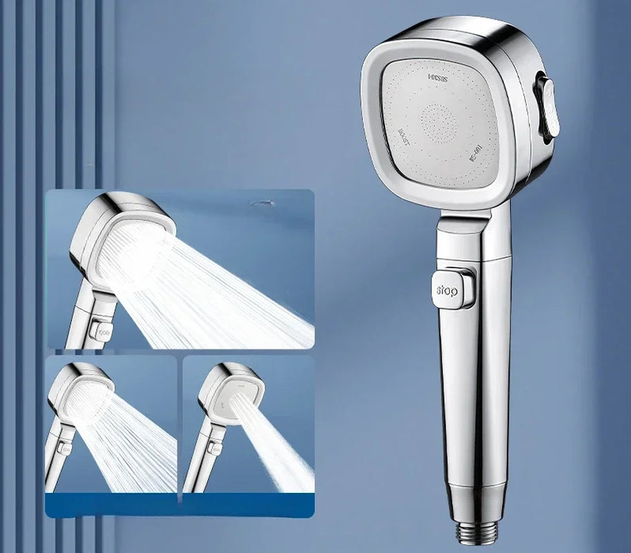 High-Pressure Water-Saving Shower Head with Three Adjustable Modes and One-Key Stop Function for Enhanced Shower Experience