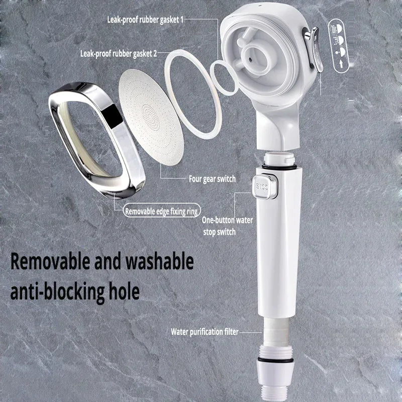 High-Pressure Water-Saving Shower Head with Three Adjustable Modes and One-Key Stop Function for Enhanced Shower Experience
