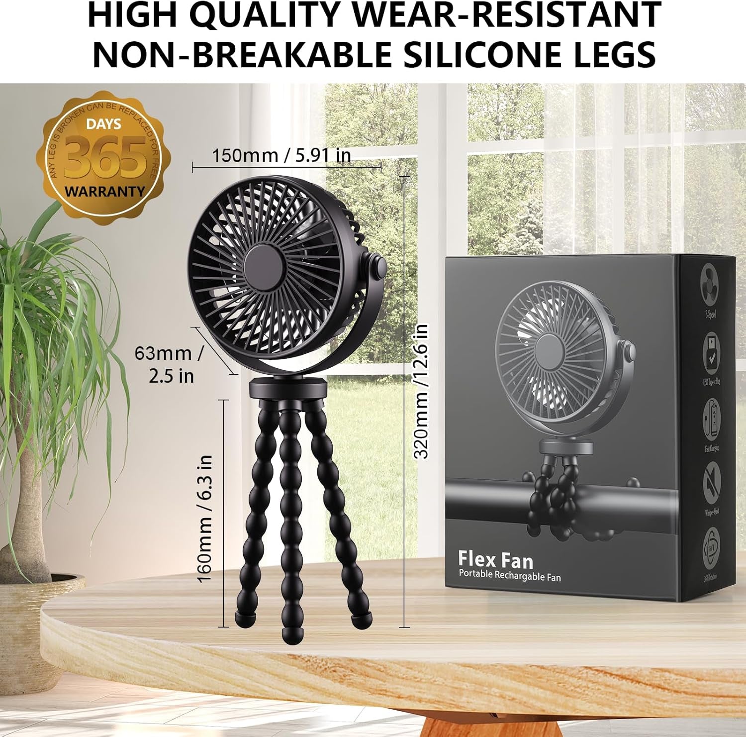 Portable Mini Handheld Fan - Versatile USB/Battery Operated Stroller, Car Seat, and Desktop Fan with Flexible Tripod Clip for Camping and Travel (Black)
