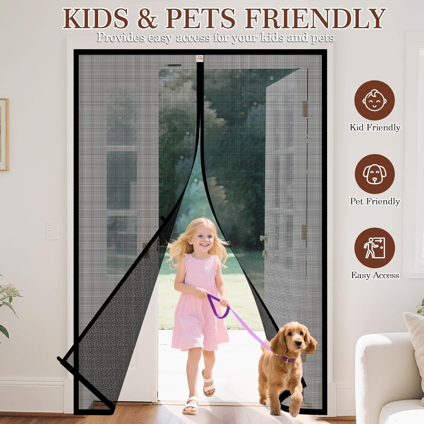 Magnetic Screen Door Fits Door Size 64 X 80, Screen Size 66" X 81" Strengthened Fiberglass Net Curtain for Patio Sliding French Doors Black
