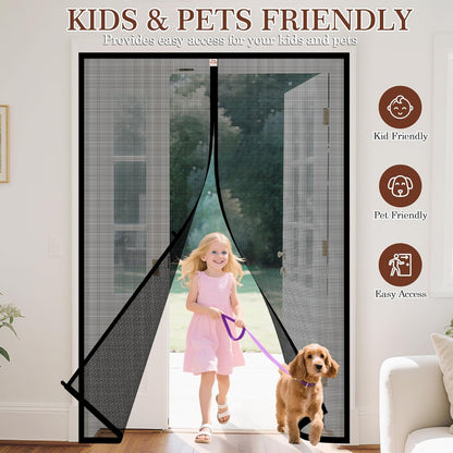 Magnetic Screen Door Fits Door Size 64 X 80, Screen Size 66" X 81" Strengthened Fiberglass Net Curtain for Patio Sliding French Doors Black