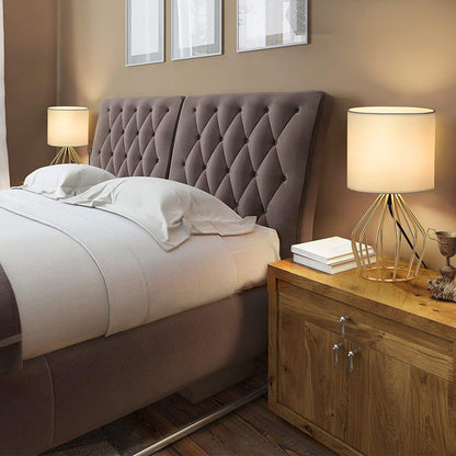 Modern Gold Table Lamp with Hollow Base and Linen Fabric Shade - Elegant Small Bedside Lighting for Bedrooms and Living Rooms