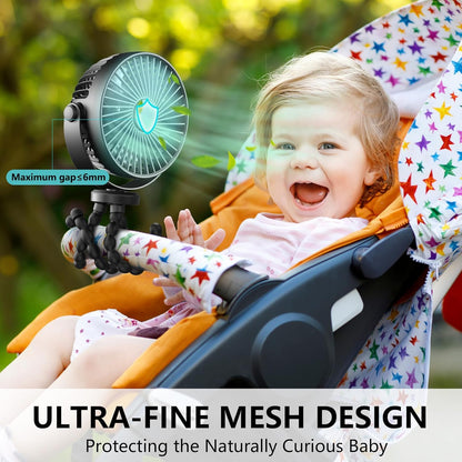 Portable Mini Handheld Fan - Versatile USB/Battery Operated Stroller, Car Seat, and Desktop Fan with Flexible Tripod Clip for Camping and Travel (Black)