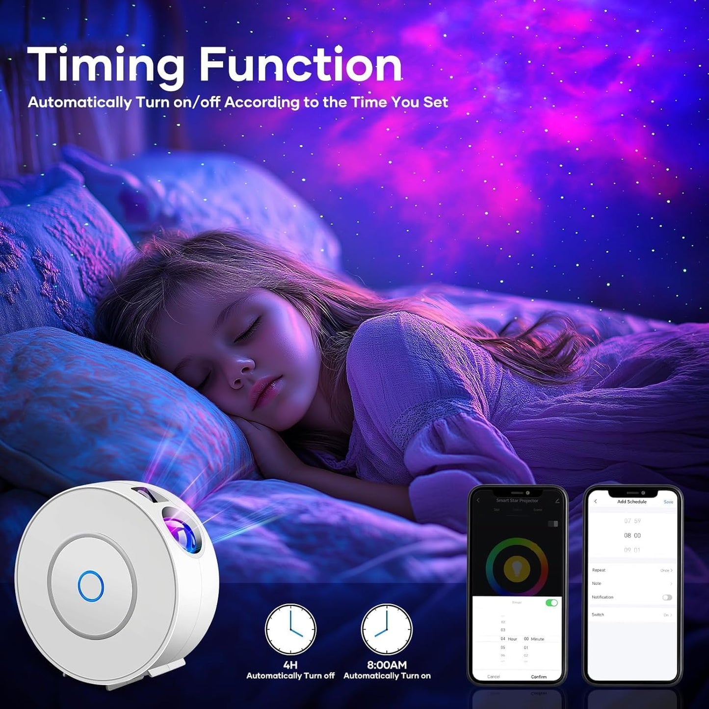 Whole Room Coverage Area Northern Lights Projector Galaxy Aurora 8 Effects Combinations with Night Light Egg Cover for Bedroom Light Sleep (Black)
