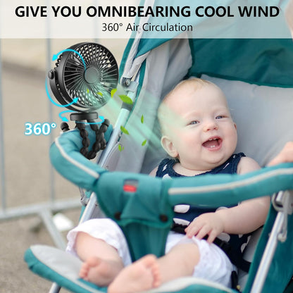 Portable Mini Handheld Fan - Versatile USB/Battery Operated Stroller, Car Seat, and Desktop Fan with Flexible Tripod Clip for Camping and Travel (Black)