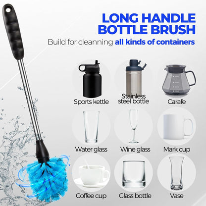 6 Pack Brush Set, 14" Long Handle Stainless Steel Cleaner, 3 Straw Brushes, 4-In-1 Cleaning Brush for Water and Baby Bottles Straws, Aqua