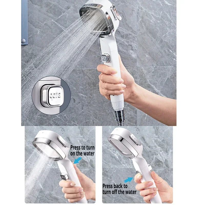 High-Pressure Water-Saving Shower Head with Three Adjustable Modes and One-Key Stop Function for Enhanced Shower Experience