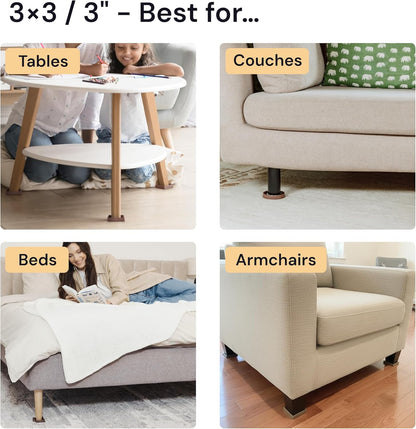 Non-Slip Rubber Furniture Pads - 3" x 3" Set of 4 - Brown Floor Protectors for Hardwood Surfaces and Chairs - Durable Grippers and Rubber Feet