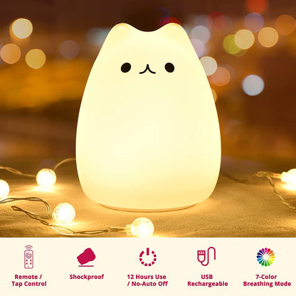 Kawaii Cat Lamp - Ideal Gift for Young Girls and Teen Graduates, Remote-Controlled Night Light for Kids' Bedrooms and Nurseries